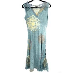 KOMAROV Light Blue Silky Lace Textured Fairy Y2K Long Slip Dress Size L Large